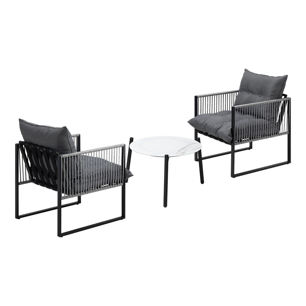 Livsip 3PCS Outdoor Patio Set 50cm White Table Cushioned Armchairs