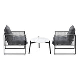 Livsip 3PCS Outdoor Patio Set 50cm White Table Cushioned Armchairs