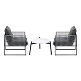 Livsip 3PCS Outdoor Patio Set 50cm White Table Cushioned Armchairs - Low Angle