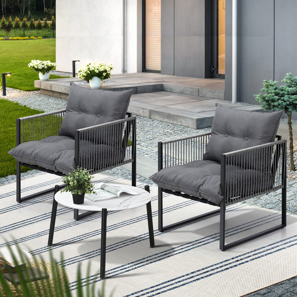 Livsip 3PCS Outdoor Patio Set 50cm White Table Cushioned Armchairs