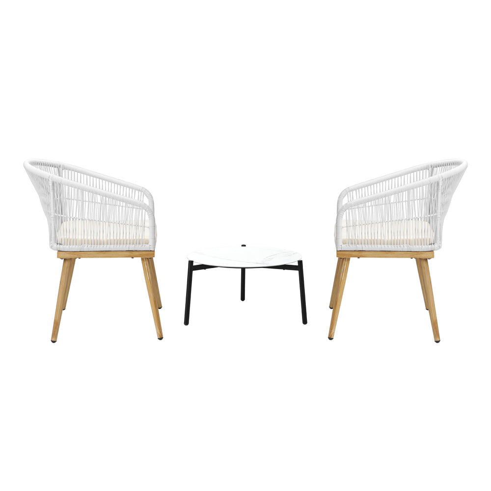 Livsip 3pcs Outdoor Patio Set 50cm Table Beige and Natural Chairs