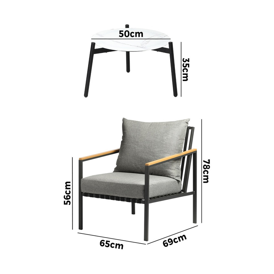 Livsip 3PCS Outdoor Lounge Set Coffee Side Table with Chairs