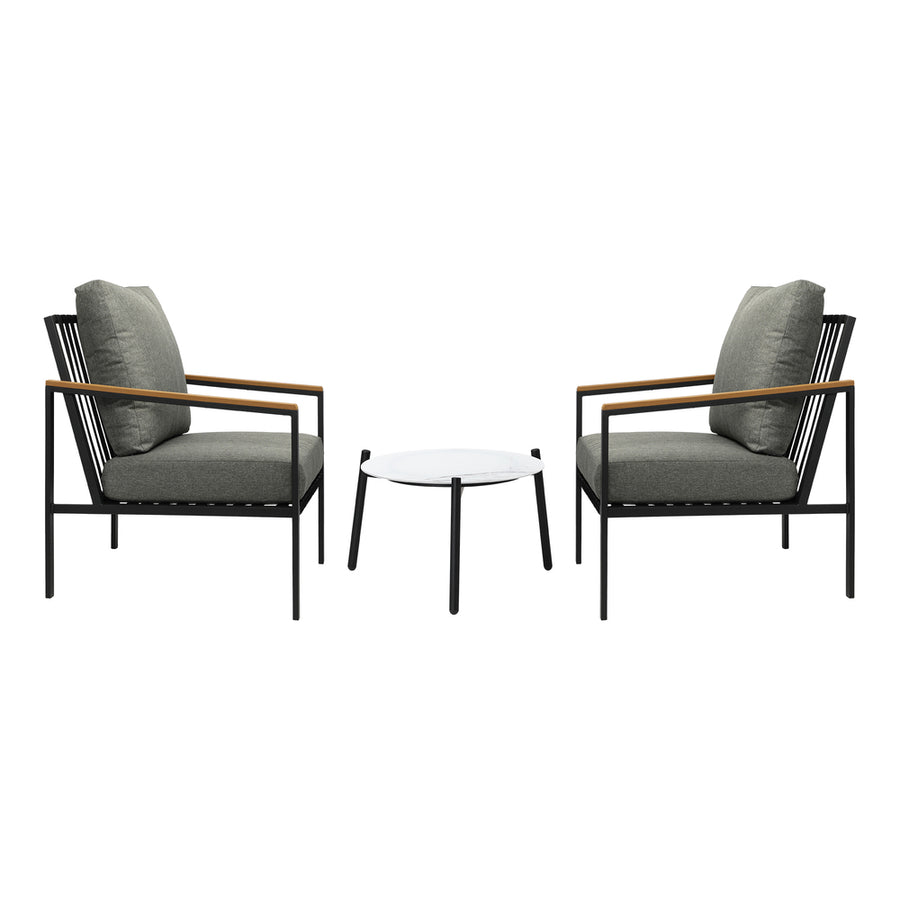 Livsip 3PCS Outdoor Patio Lounge Set 50cm Coffee Table Sofa Chairs