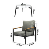 Livsip 3PCS Outdoor Patio Lounge Set 50cm Coffee Table Sofa Chairs - Side View