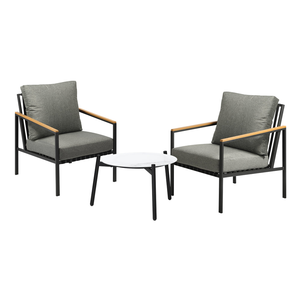 Livsip 3PCS Outdoor Patio Lounge Set 50cm Coffee Table Sofa Chairs