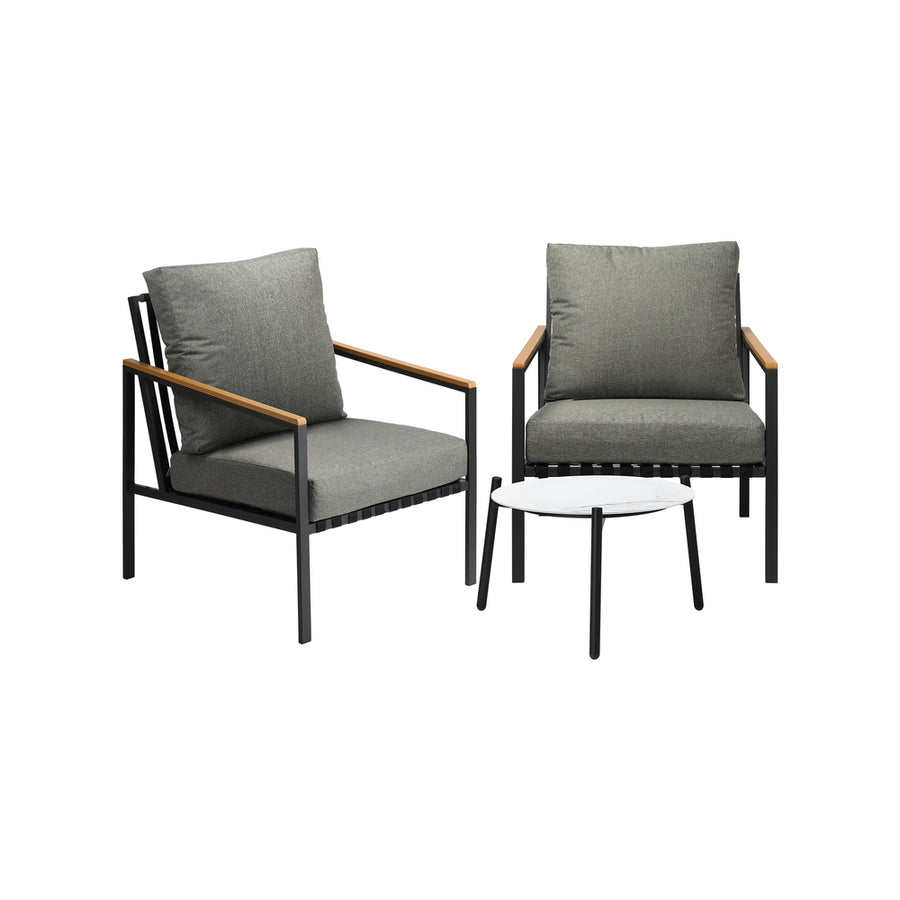 Livsip 3PCS Outdoor Patio Lounge Set 50cm Coffee Table Sofa Chairs