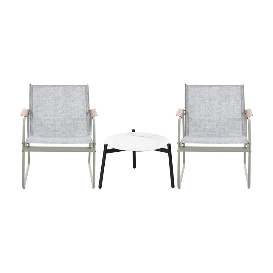 Livsip 3PCS Outdoor Bistro Set 50cm Coffee Table Textilene Patio Chair