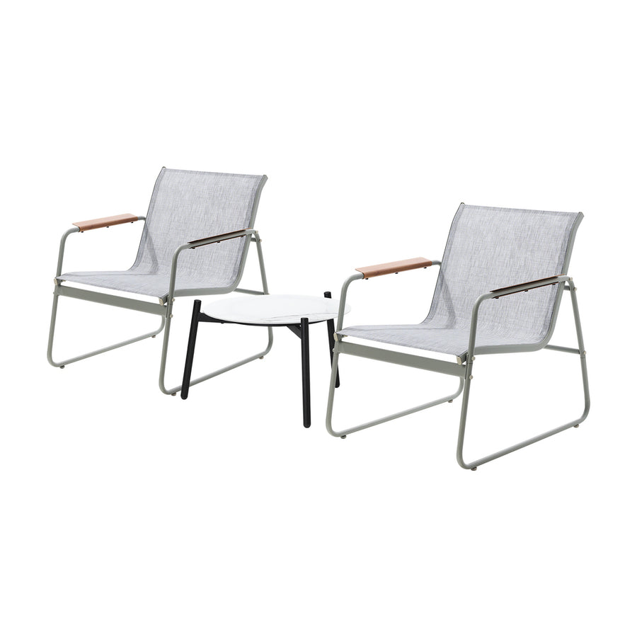 Livsip 3PCS Outdoor Bistro Set 50cm Coffee Table Textilene Patio Chair