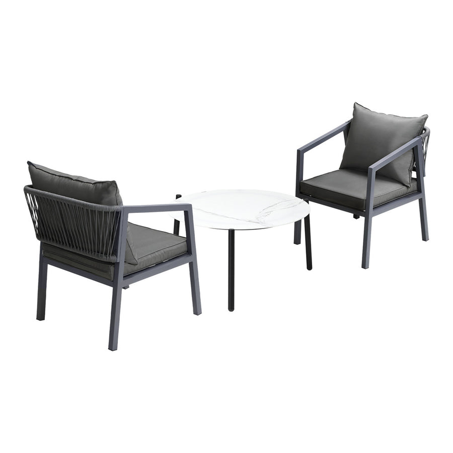 Livsip 3PCS Outdoor Patio Set White 70cm Coffee Table Grey Chairs