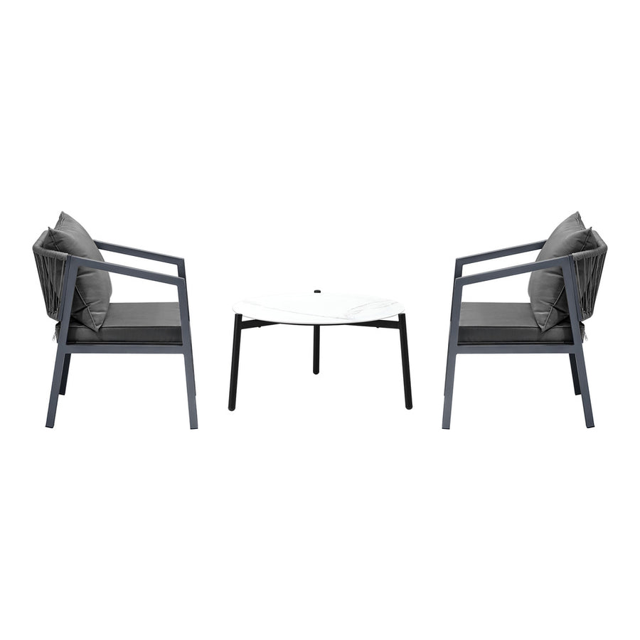 Livsip 3PCS Outdoor Patio Set White 70cm Coffee Table Grey Chairs