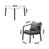 Livsip 3PCS Outdoor Patio Set White 70cm Coffee Table Grey Chairs