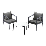 Livsip 3PCS Outdoor Patio Set White 70cm Coffee Table Grey Chairs