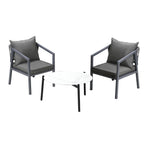 Livsip 3PCS Outdoor Patio Set White 70cm Coffee Table Grey Chairs