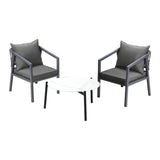Livsip 3PCS Outdoor Patio Set White 70cm Coffee Table Grey Chairs - Rear View