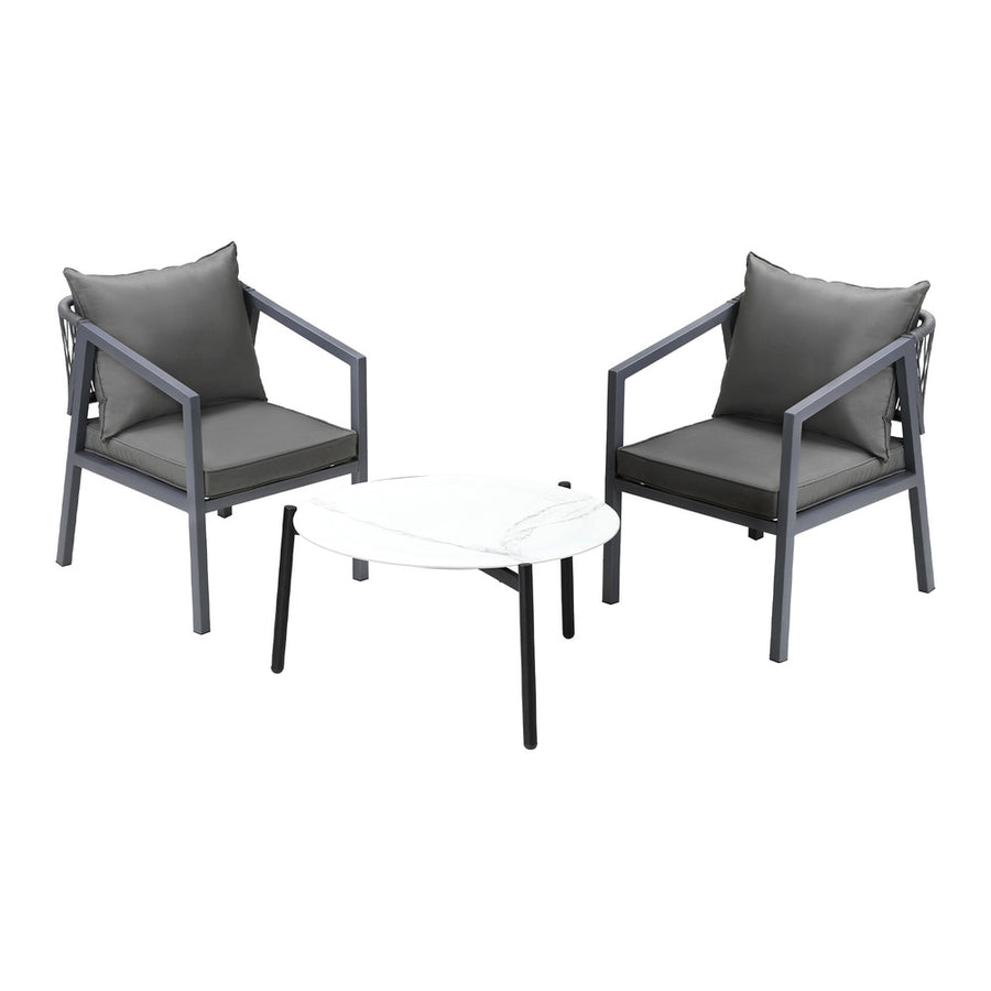 Livsip 3PCS Outdoor Patio Set White 70cm Coffee Table Grey Chairs