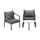 Livsip 3PCS Outdoor Patio Set White 70cm Coffee Table Grey Chairs - Side View