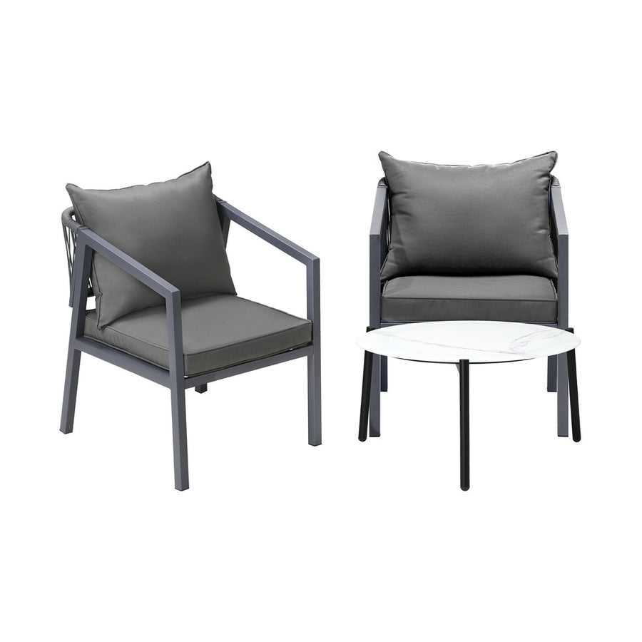 Livsip 3PCS Outdoor Patio Set White 70cm Coffee Table Grey Chairs