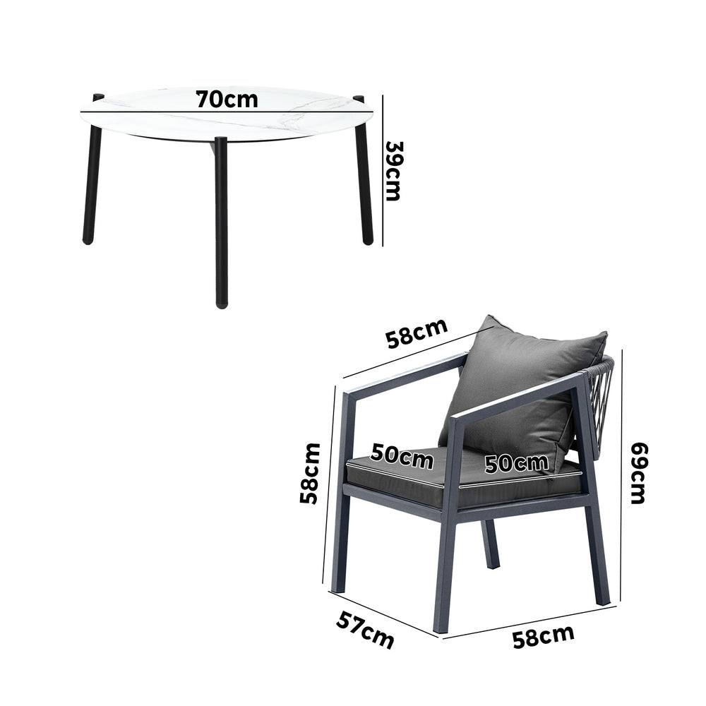 Livsip 4 Seater Outdoor Patio Set White 70cm Coffee Table Grey Chair