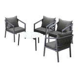 Livsip 4 Seater Outdoor Patio Set White 70cm Coffee Table Grey Chair - Front View