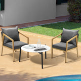 Livsip 3PCS Outdoor Patio Set 70cm Coffee Table Grey and Natural Chairs - Front View