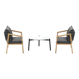 Livsip 3PCS Outdoor Patio Set 70cm Coffee Table Grey and Natural Chairs