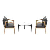 Livsip 3PCS Outdoor Patio Set 70cm Coffee Table Grey and Natural Chairs - Side View