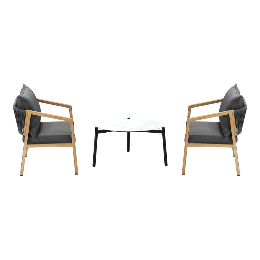Livsip 3PCS Outdoor Patio Set 70cm Coffee Table Grey and Natural Chairs
