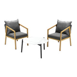 Livsip 3PCS Outdoor Patio Set 70cm Coffee Table Grey and Natural Chairs