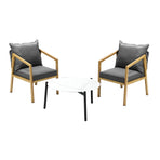 Livsip 3PCS Outdoor Patio Set 70cm Coffee Table Grey and Natural Chairs