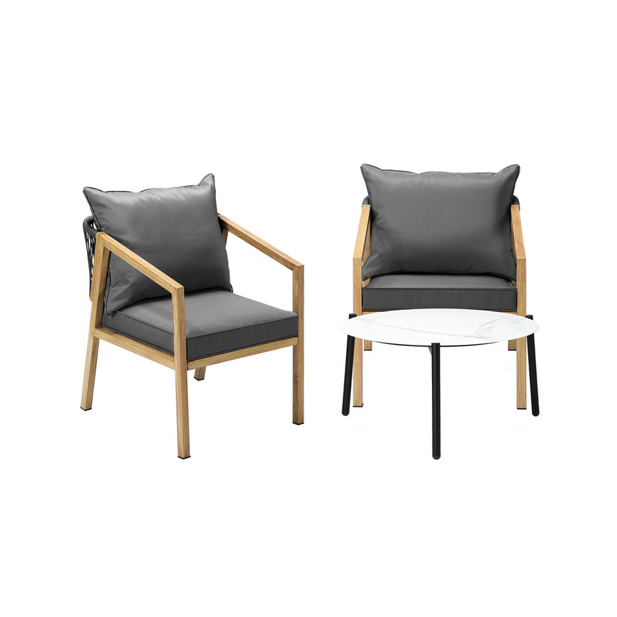 Livsip 3PCS Outdoor Patio Set 70cm Coffee Table Grey and Natural Chairs