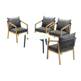 Livsip 4 Seater Outdoor Patio Set White 70cm Coffee Table Natural Chair - Close-Up Angle