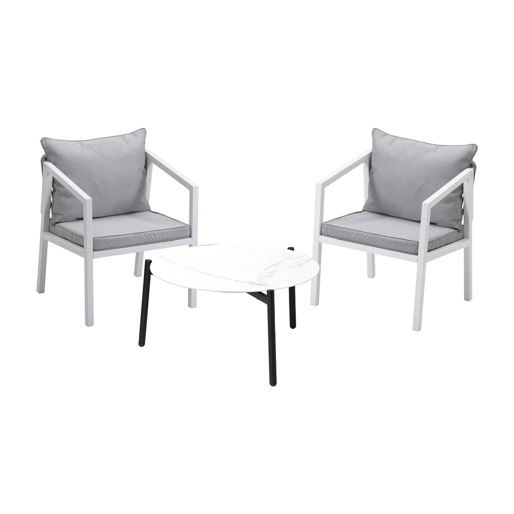 Livsip Outdoor Patio Set White 70cm Coffee Table and Chairs
