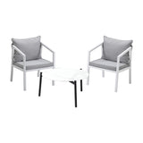 Livsip Outdoor Patio Set White 70cm Coffee Table and Chairs - 45-Degree Angle