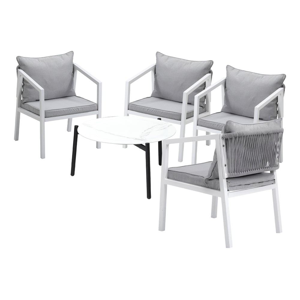 Livsip Outdoor Patio Set 4 Seater White 70cm Coffee Table