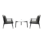 Livsip 3pc Outdoor Patio Set 70CM White Marble Table Rattan Chairs