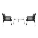 Livsip 3pc Outdoor Patio Set 70CM White Marble Table Rattan Chairs - Front View