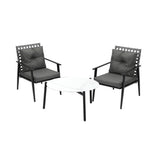 Livsip 3pc Outdoor Patio Set 70CM White Marble Table Rattan Chairs