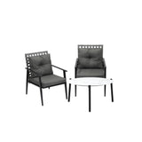 Livsip 3pc Outdoor Patio Set 70CM White Marble Table Rattan Chairs - 45-Degree Angle