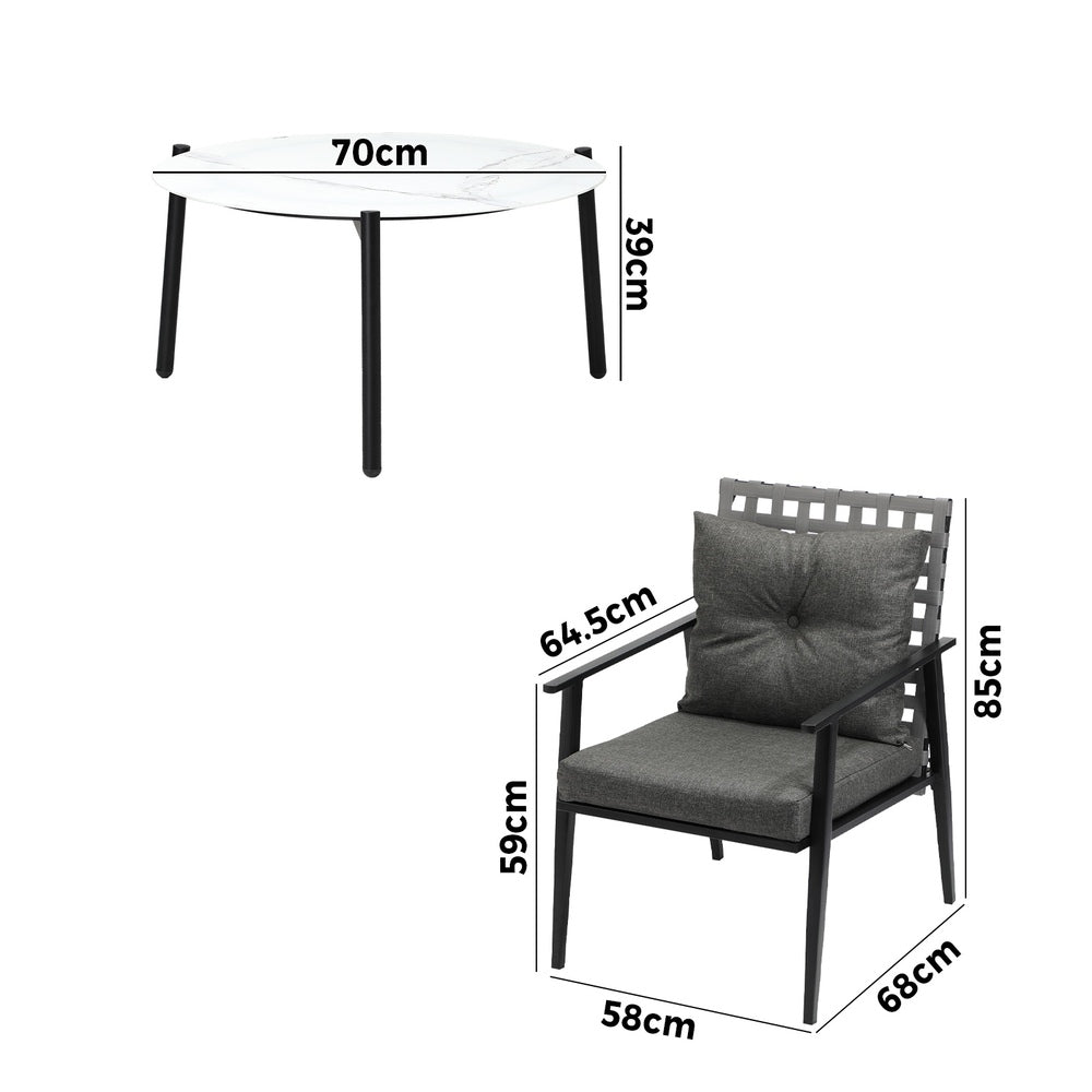 Livsip 5PC Outdoor Patio Set 70CM White Marble Table Rattan Chairs
