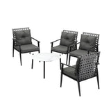 Livsip 5PC Outdoor Patio Set 70CM White Marble Table Rattan Chairs
