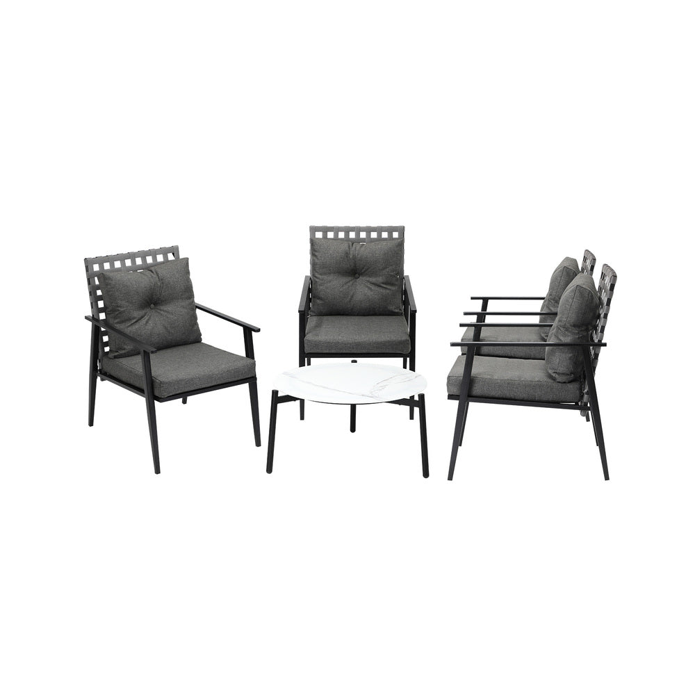Livsip 5PC Outdoor Patio Set 70CM White Marble Table Rattan Chairs