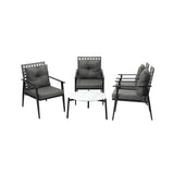 Livsip 5PC Outdoor Patio Set 70CM White Marble Table Rattan Chairs