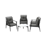 Livsip 5PC Outdoor Patio Set 70CM White Marble Table Rattan Chairs - Close-Up Angle