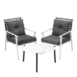 Livsip 3pc Outdoor Lounge Sets 70CM White Round Table Rattan Chairs
