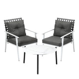 Livsip 3pc Outdoor Lounge Sets 70CM White Round Table Rattan Chairs