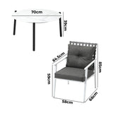 Livsip 3pc Outdoor Lounge Sets 70CM White Round Table Rattan Chairs - Front View