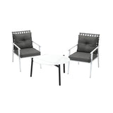Livsip 3pc Outdoor Lounge Sets 70CM White Round Table Rattan Chairs