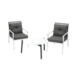 Livsip 3pc Outdoor Lounge Sets 70CM White Round Table Rattan Chairs - Close-Up Angle