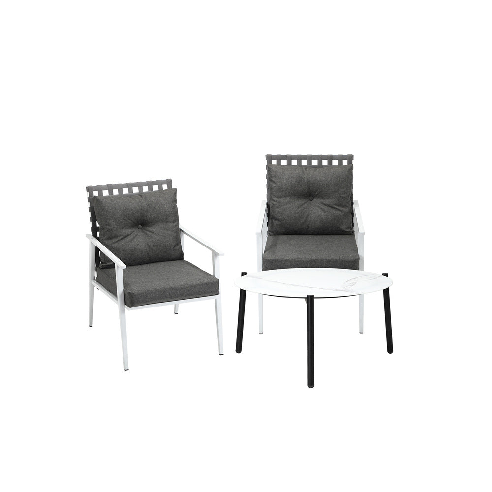 Livsip 3pc Outdoor Lounge Sets 70CM White Round Table Rattan Chairs