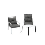 Livsip 3pc Outdoor Lounge Sets 70CM White Round Table Rattan Chairs - Side View